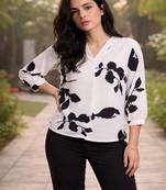 Floral Print Mandarin Collar Puff Sleeve Top