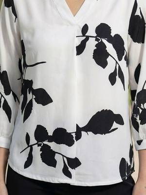 Floral Print Mandarin Collar Puff Sleeve Top 2