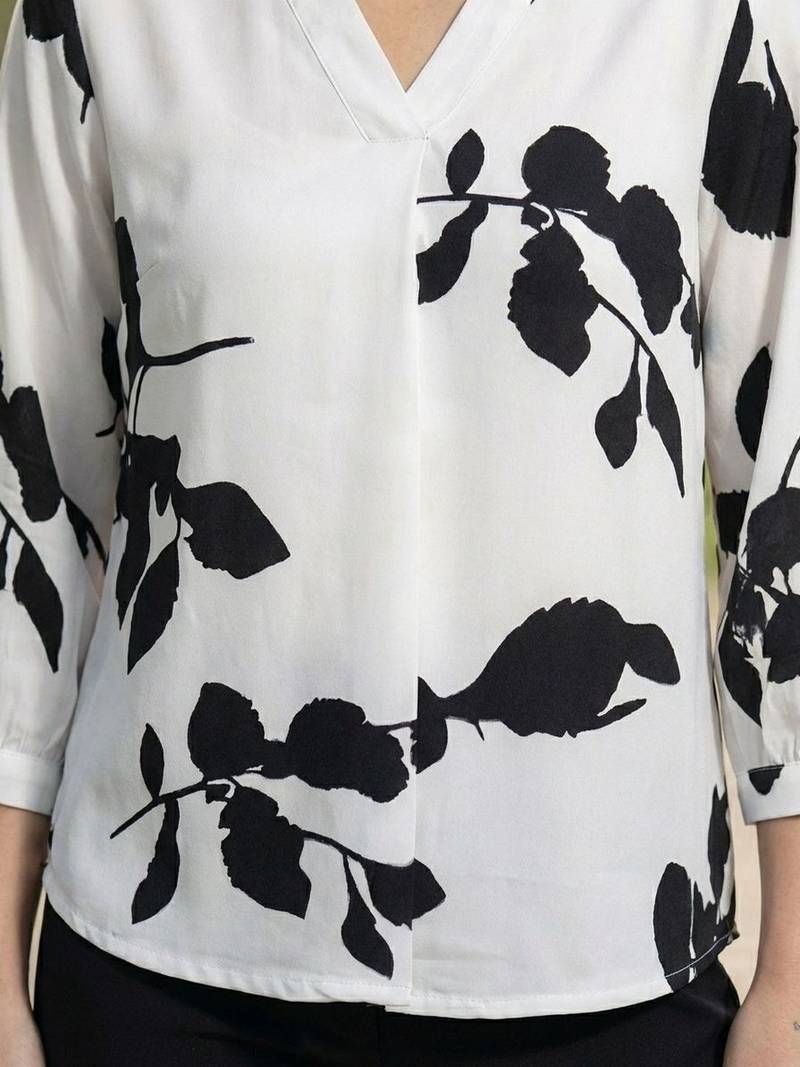 Floral Print Mandarin Collar Puff Sleeve Top