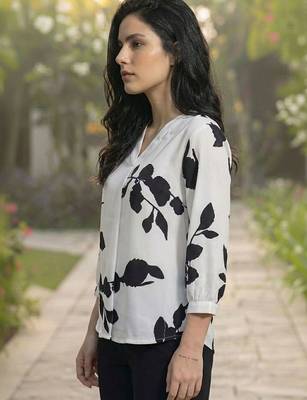 Floral Print Mandarin Collar Puff Sleeve Top 3