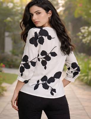 Floral Print Mandarin Collar Puff Sleeve Top 4