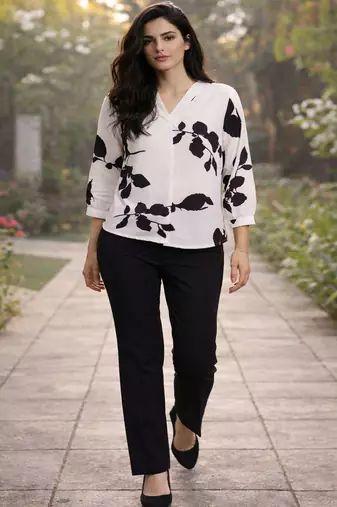 Floral Print Mandarin Collar Puff Sleeve Top