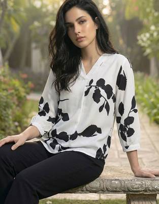 Floral Print Mandarin Collar Puff Sleeve Top 7
