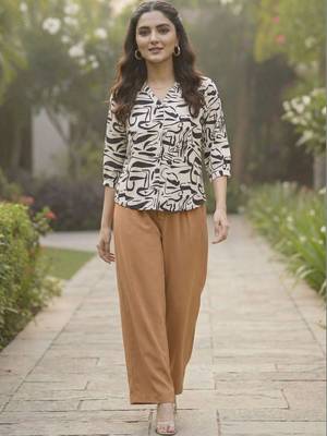 Print Bishop Sleeves Satin Blend Top 4