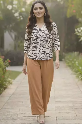 Print Bishop Sleeves Satin Blend Top