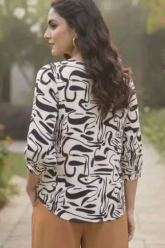 Print Bishop Sleeves Satin Blend Top
