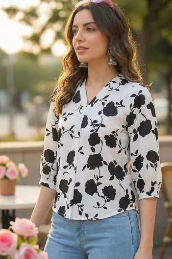 Floral Print Puff Sleeve Top
