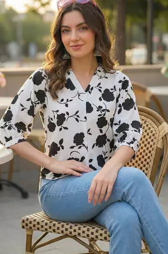 Floral Print Puff Sleeve Top