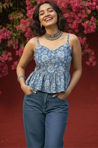 Floral Print Peplum Crop Top