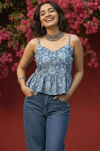 Floral Print Peplum Crop Top