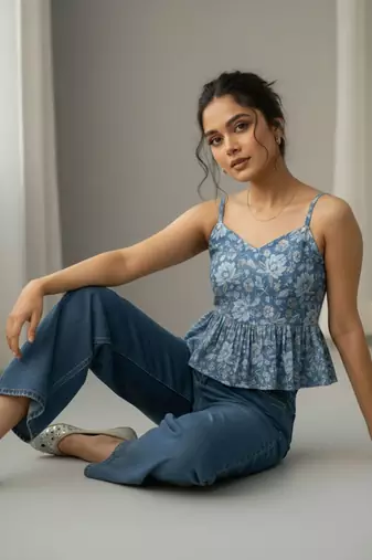 Floral Print Peplum Crop Top