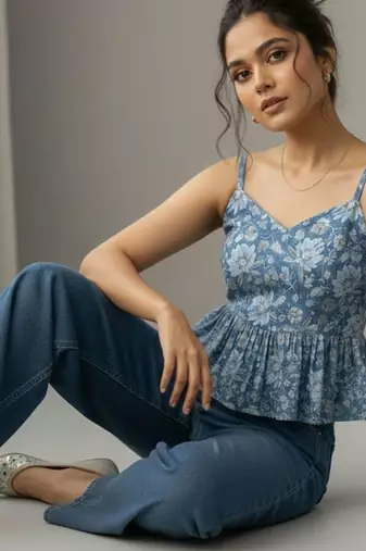 Floral Print Peplum Crop Top