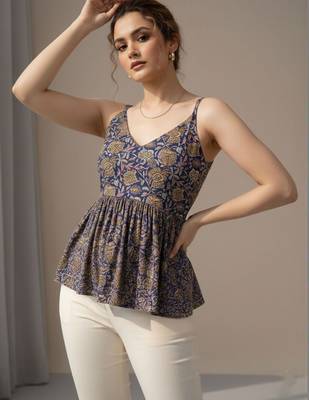 Floral Print Cotton Peplum Top 1
