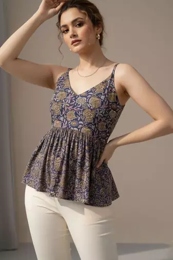 Floral Print Cotton Peplum Top