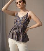 Floral Print Cotton Peplum Top