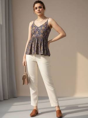 Floral Print Cotton Peplum Top 4
