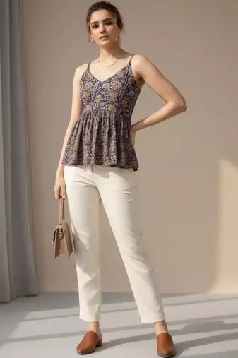 Floral Print Cotton Peplum Top
