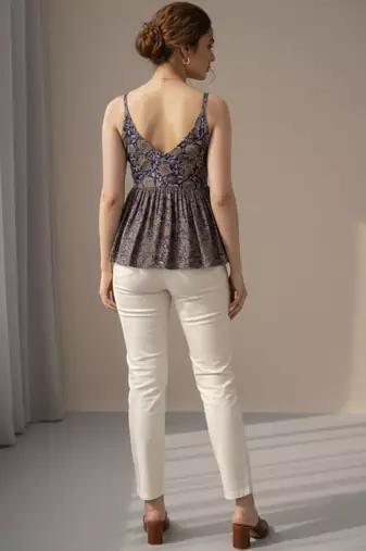 Floral Print Cotton Peplum Top