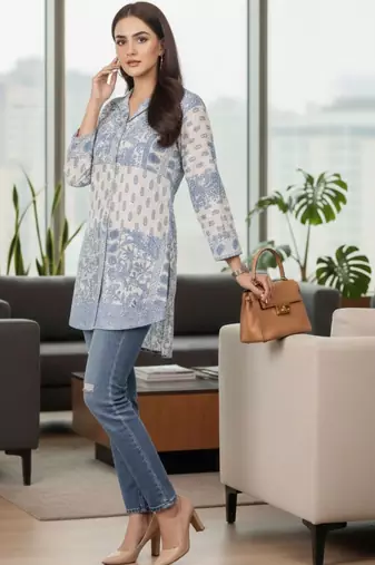 Print Ethnic Cotton Blend Top