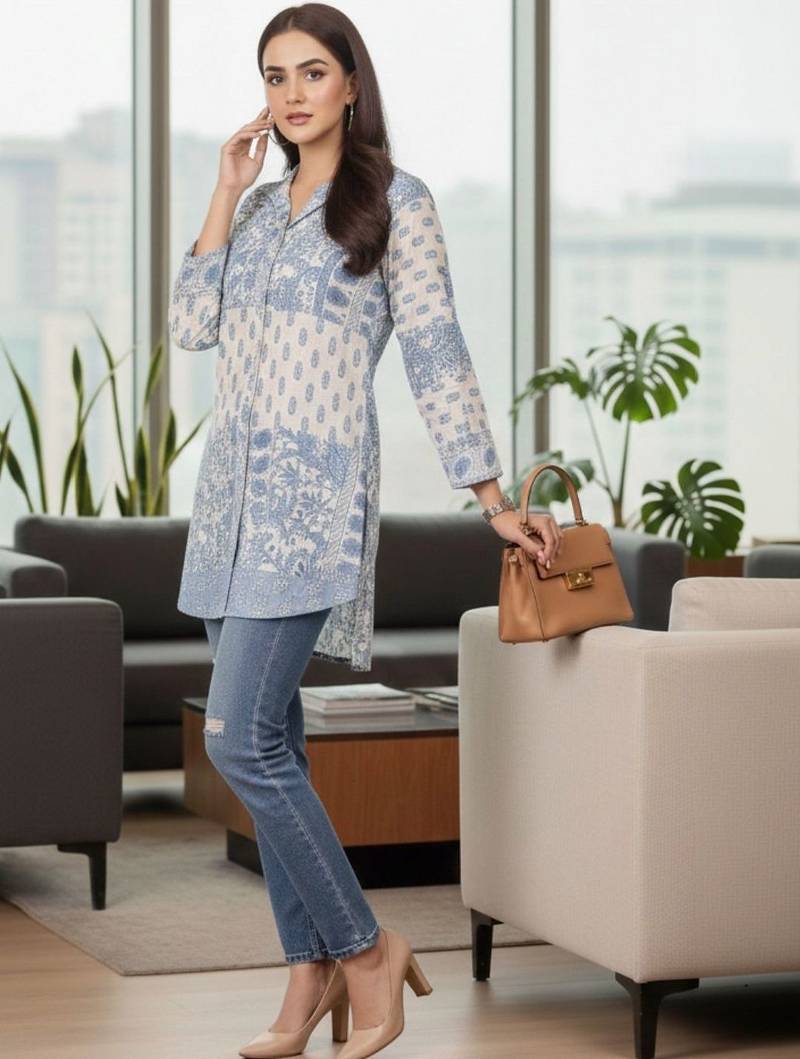 Print Ethnic Cotton Blend Top
