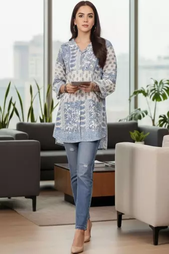 Print Ethnic Cotton Blend Top