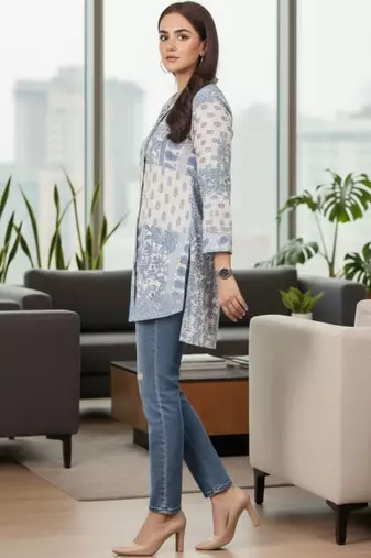Print Ethnic Cotton Blend Top