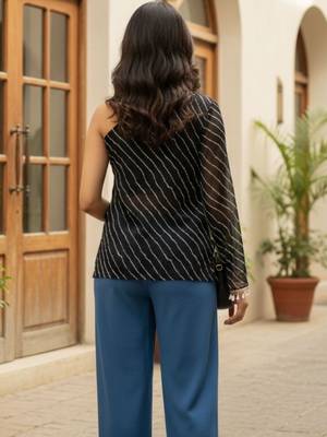 Striped One Shoulder Coated Top 2