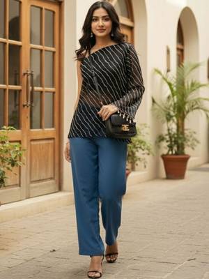 Striped One Shoulder Coated Top 3