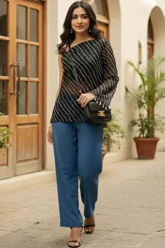 Striped One Shoulder Coated Top