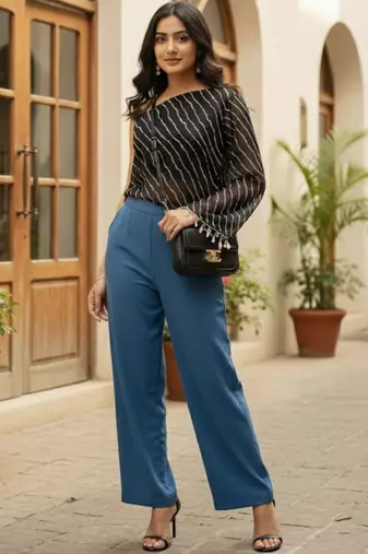 Striped One Shoulder Coated Top
