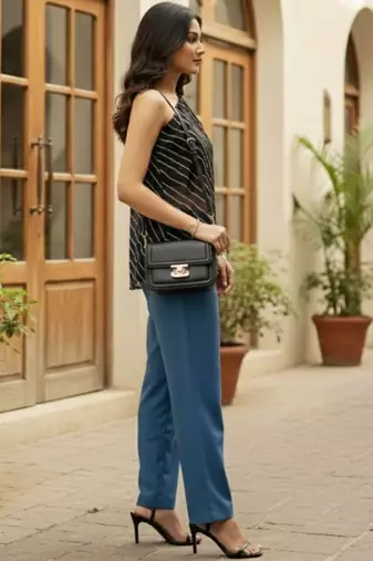 Striped One Shoulder Coated Top