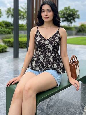 Floral Print Cotton Peplum Top 1