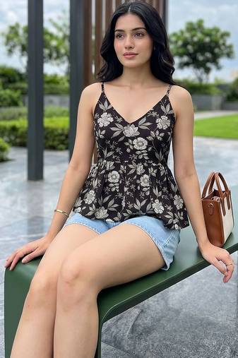 Floral Print Cotton Peplum Top