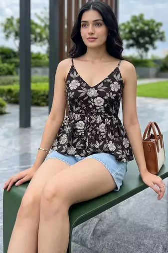 Floral Print Cotton Peplum Top