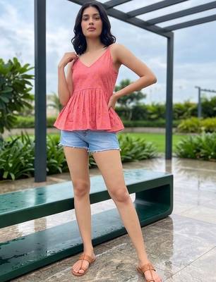 Geometric Print Cotton Peplum Top 4
