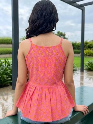 Geometric Print Cotton Peplum Top 6