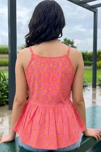 Geometric Print Cotton Peplum Top