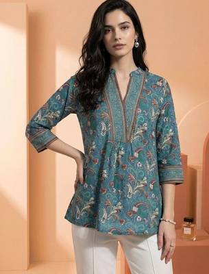 Floral Print Mandarin Collar Top 1