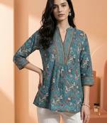 Floral Print Mandarin Collar Top