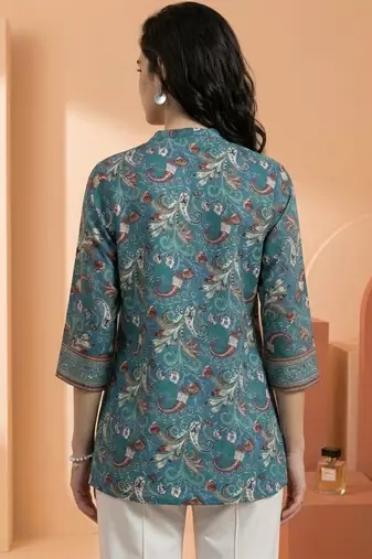 Floral Print Mandarin Collar Top