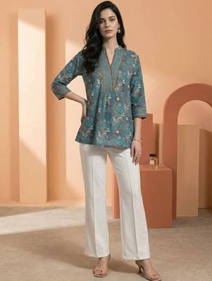 Floral Print Mandarin Collar Top 6