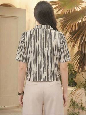 Print Monochrome Satin Shirt Style Top 4