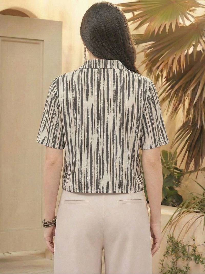 Print Monochrome Satin Shirt Style Top