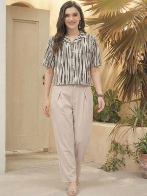 Print Monochrome Satin Shirt Style Top 6