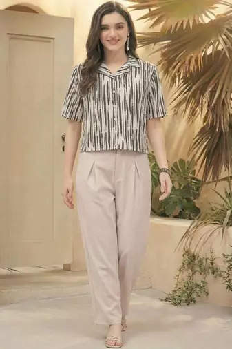 Print Monochrome Satin Shirt Style Top