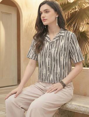 Print Monochrome Satin Shirt Style Top 7