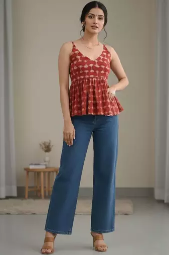 Print Ethnic Cotton Peplum Top