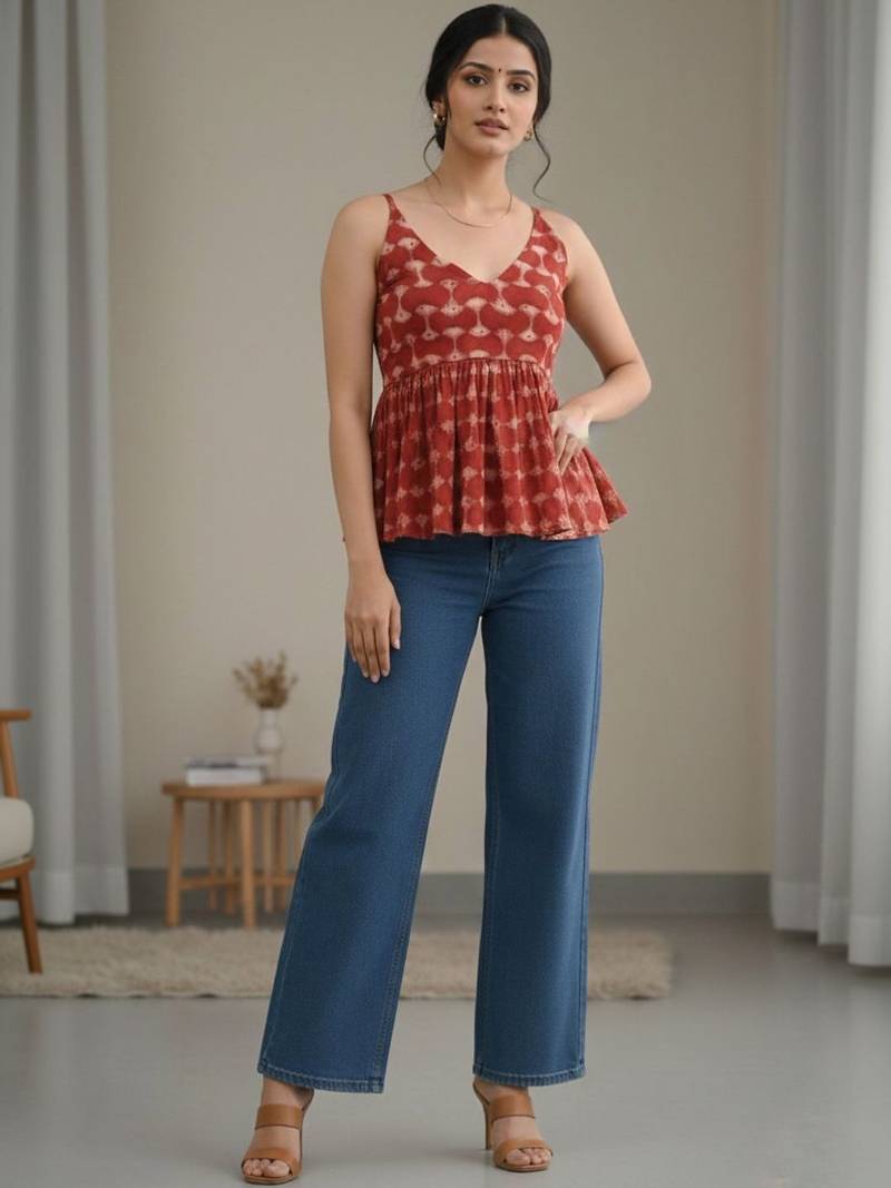 Print Ethnic Cotton Peplum Top