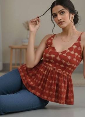 Print Ethnic Cotton Peplum Top 2