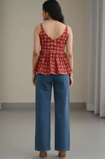 Print Ethnic Cotton Peplum Top